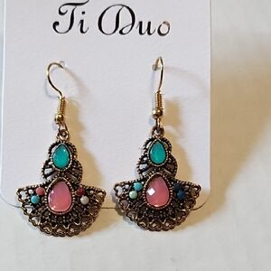 NWT Pink and Turquoise Dangle Earrings